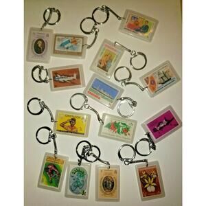 Vtg Caribbean Island Stamps Key Chains Lot of 3 Randomly Selected NOS SKU 163